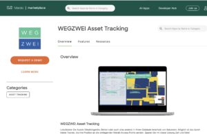 Ein Screenshot des CISCO Meraki Marketplace mit der WEGZWEI Asset Tracking App